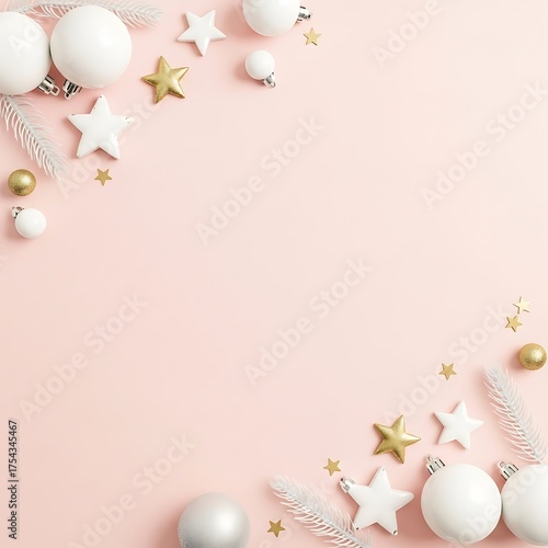 Elegant Christmas Decorations on Pink Background.