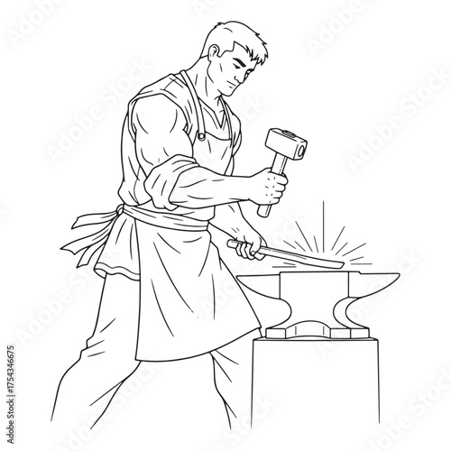 Precision Blacksmith Line Art – Blacksmith Vector Artwork Depicting Sharp Tooling Details – Blacksmith Drawing – Vector of Blacksmith – Blacksmith Sketch