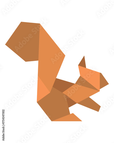 Geometric Origami Squirrel Isolated Vector Illustration. Origami squirrel  illustration featuring sharp angles and a folded paper style.