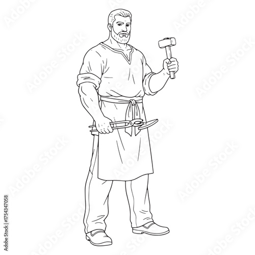Dedicated Blacksmith Line Art – Blacksmith Vector Graphic Featuring Refined Artisan Precision – Blacksmith Drawing – Vector of Blacksmith – Blacksmith Sketch