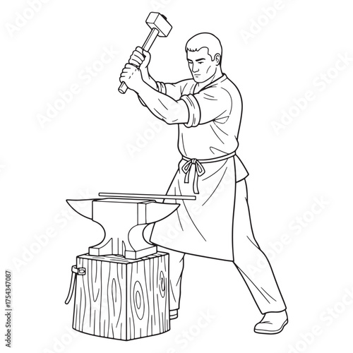 Strong Blacksmith Line Art – Blacksmith Vector Artwork with Balanced Forging Structure – Blacksmith Drawing – Line Art Drawing of Blacksmith – Blacksmith Icon