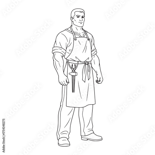 Professional Blacksmith Line Art – Blacksmith Vector Graphic with Detailed Metalworking Aesthetic – Blacksmith Drawing – Line Art Drawing of Blacksmith – Blacksmith Icon