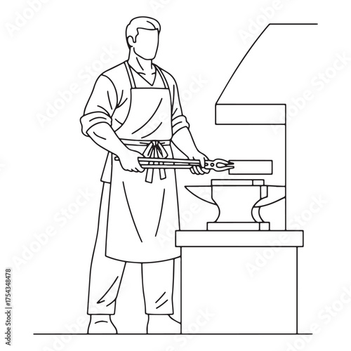 Skilled Blacksmith Line Art – Blacksmith Vector Illustration with Forging Precision Style – Blacksmith Drawing – Line Art Drawing of Blacksmith – Blacksmith Icon
