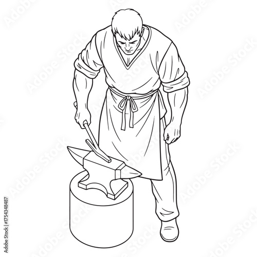 Masterful Blacksmith Line Art – Blacksmith Vector Outline Drawing with Refined Craftsmanship Details – Blacksmith Drawing – Vector of Blacksmith – Blacksmith Sketch