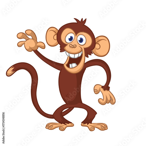 Cartoon funny monkey chimpanzee with cute face expresion. Vector illustration isolated on white