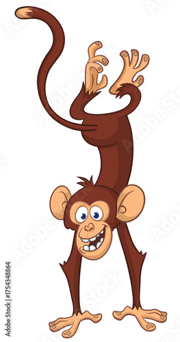 Cartoon funny monkey chimpanzee with cute face expresion. Vector illustration isolated on white