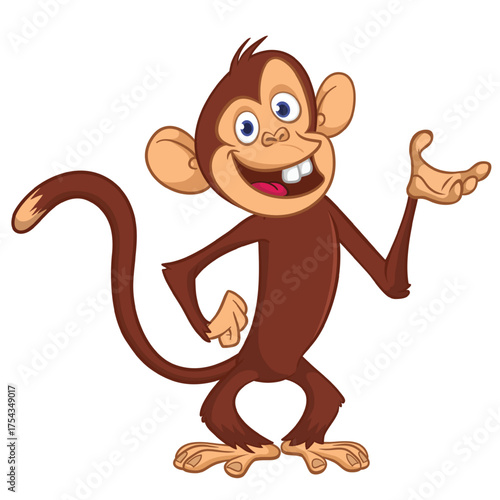 Cartoon funny monkey chimpanzee with cute face expresion. Vector illustration isolated on white