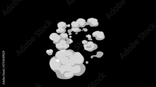 Cartoon smoke cloud effect animation on a black background adding dynamic energy to motion graphics and visual effects for creative projects