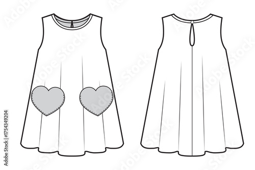 A line dress for kids with a heart shaped pockets