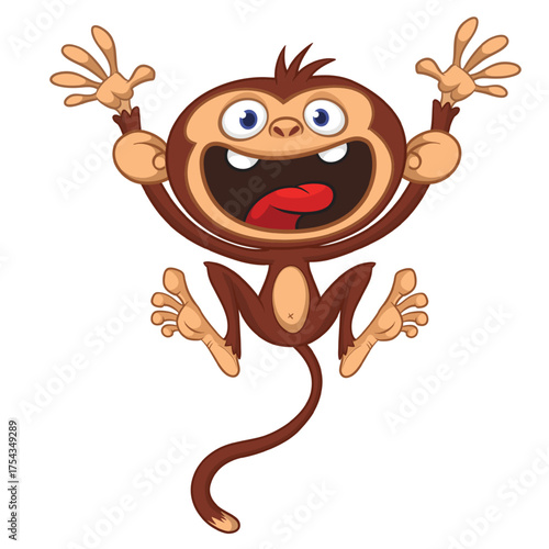 Cartoon funny monkey chimpanzee with cute face expresion. Vector illustration isolated on white