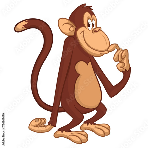 Cartoon funny monkey chimpanzee with cute face expresion. Vector illustration isolated on white