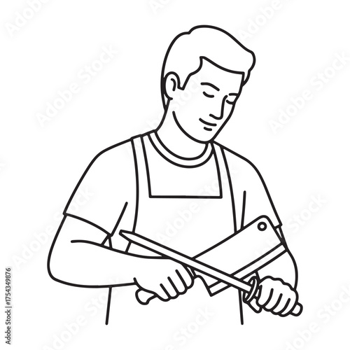 Specialized Butcher Line Art – Butcher Vector Graphic with Balanced Traditional Styling – Butcher Drawing – Line Art Drawing of Butcher – Butcher Icon