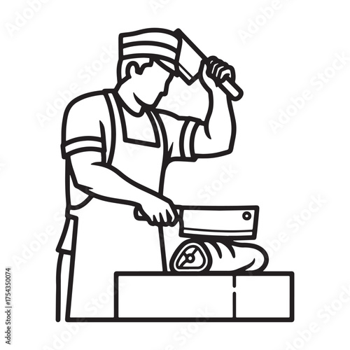 Refined Butcher Line Art – Butcher Vector Outline Depicting Balanced Professional Identity – Butcher Drawing – Vector of Butcher – Butcher Sketch