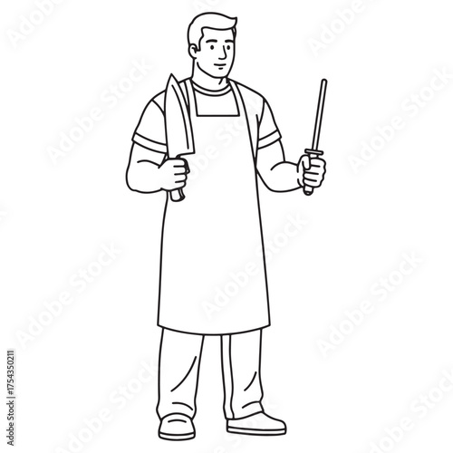 Heritage Butcher Line Art – Butcher Vector Graphic with Defined Traditional Craft Lines – Butcher Drawing – Line Art Drawing of Butcher – Butcher Icon