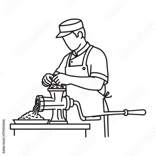 Seasoned Butcher Line Art – Butcher Vector Artwork Depicting Clean Stable Form – Butcher Drawing – Vector of Butcher – Butcher Sketch