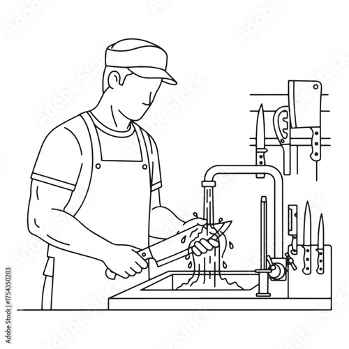 Authentic Butcher Line Art – Butcher Vector Illustration with Smooth Classic Detailing – Butcher Drawing – Line Art Drawing of Butcher – Butcher Icon