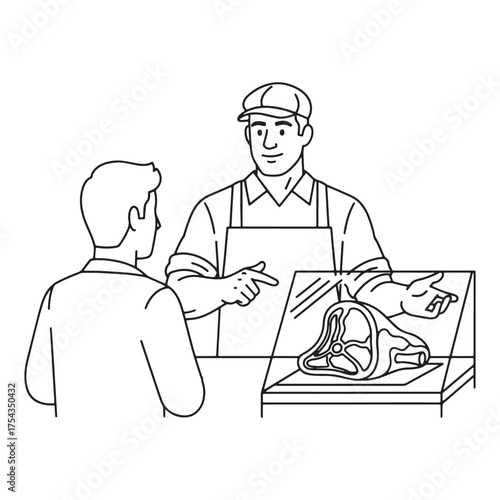 Traditional Butcher Line Art – Butcher Vector Artwork with Defined Professional Silhouette – Butcher Drawing – Vector of Butcher – Butcher Sketch