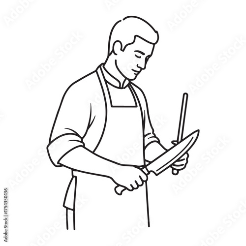 Expert Butcher Line Art – Butcher Vector Illustration with Classic Craftsmanship Form – Butcher Drawing – Line Art Drawing of Butcher – Butcher Icon