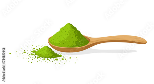 Matcha Powder in Wooden Spoon with Spill.