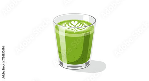 Matcha Latte Art in Glass Cup Green Tea Beverage.
