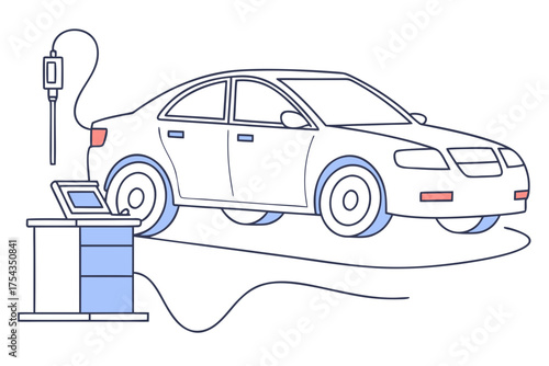 Car undergoing diagnostic testing with diagnostic tools.