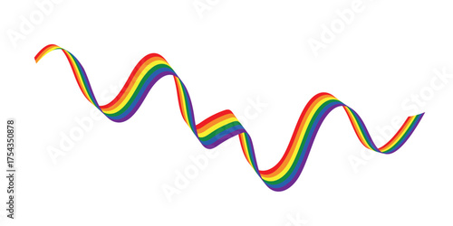 Flag LGBT ribbon icon, badge or button. Template design, vector illustration. Love wins. LGBT symbol in rainbow colors. Gay pride silk textile background.