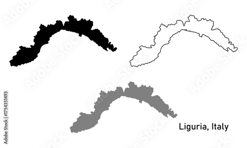 Liguria Region of Italy map vector illustration. map in outline style, black color, gray color.