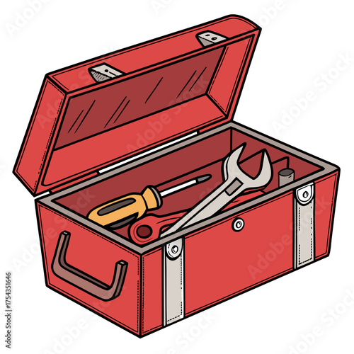 Red Toolbox with various tools inside