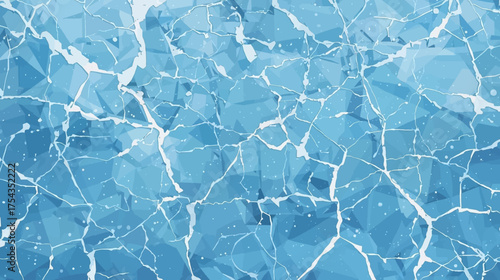 Abstract vector illustration depicts a fractured ice surface with intricate geometric patterns and a cool, refreshing blue color palette, evoking a sense of fragility.