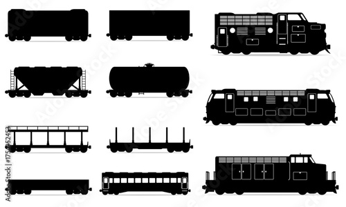 railway locomotive train and carriage black silhouette cartoon stock vector illustration isolated on white background