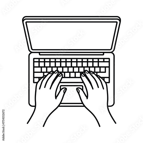 Hands typing on a laptop keyboard from a top down view