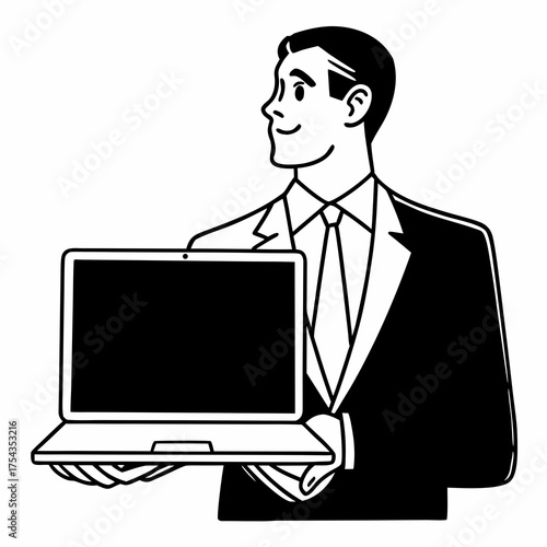 handsome businessman with laptop isolated on white