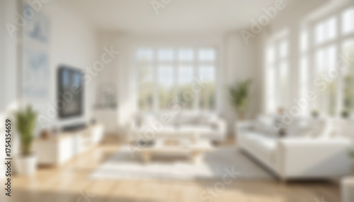 Blurred bright Scandinavian-style living room for professional virtual background