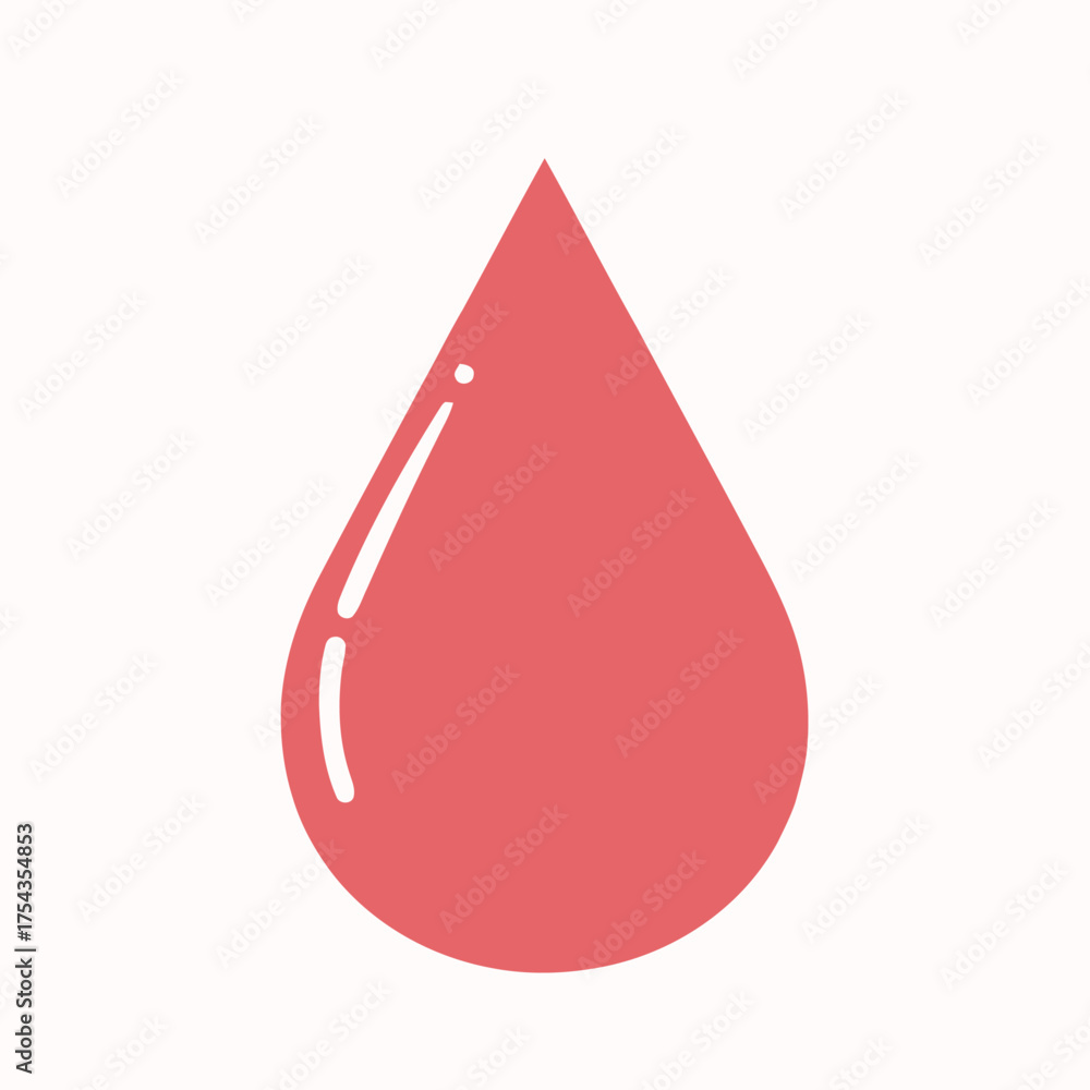 Fototapeta premium A simple graphic illustration of a single red blood drop with a highlight on a light background.