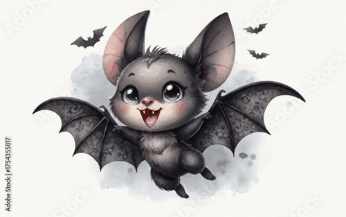 Echo of Night little black bat isolated watercolor vector illustration svg