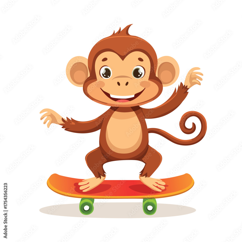 Obraz premium Cheerful primate on orange skateboard