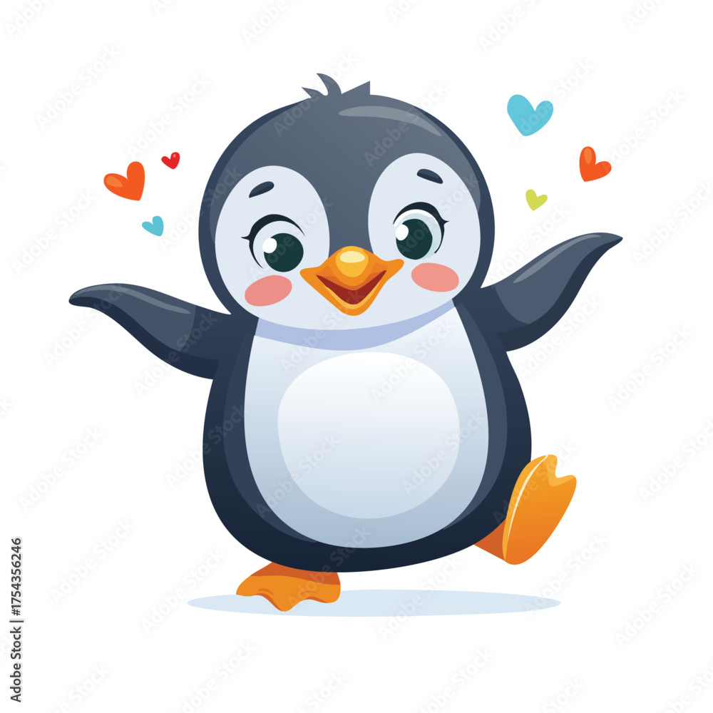 Fototapeta premium Cheerful penguin spreads happiness surrounded by hearts