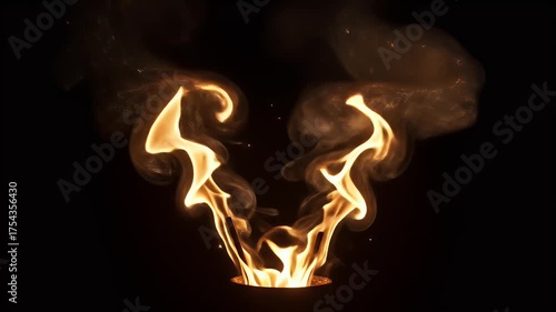 Realistic abstract background of orange flames with smoke and sparks on black