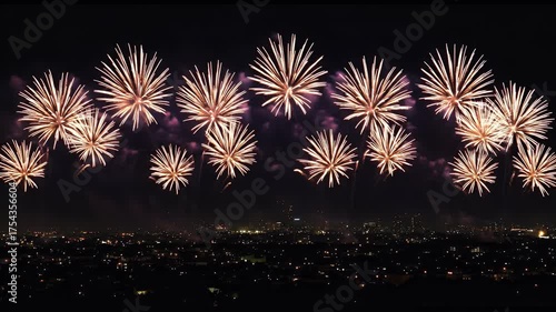 Spectacular Fireworks Display Over Cityscape at Night Realistic Video
