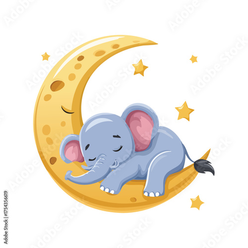 Snuggly elephant naps on gentle crescent