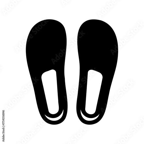 A minimalist black and white illustration of a pair of slippers silhouette