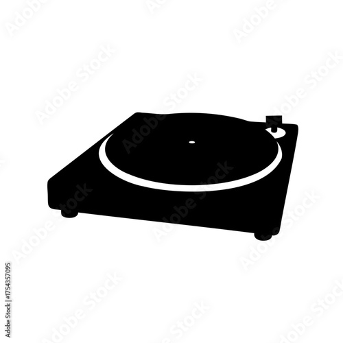 A sleek black and white silhouette of a vintage turntable record player