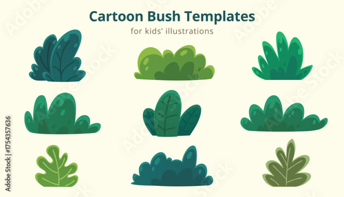 Vector Isolated Abstract Cartoon Bush and Grass in Cute Style for Children Books and Illustration