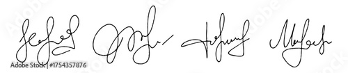 Hand drawn signatures manual autographs for business documents. Vector textured calligraphy sketch scribbles set