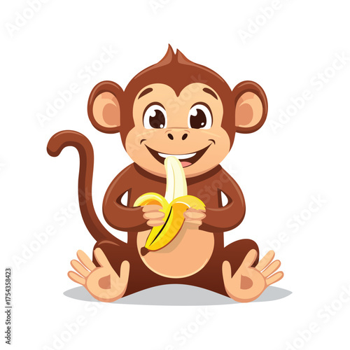 Playful primate devouring sweet peeled banana