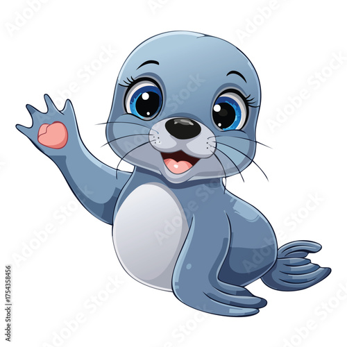 Friendly seal waves cheerfully to viewer