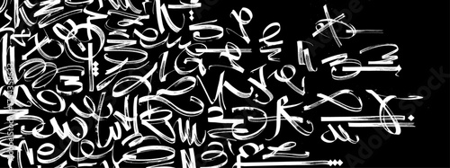Calligraphy wallpaper, Contemporary Gothic calligraphy with Arabic influences. Swirls, circles, brush strokes, curves, wavy lines, Arabic style. Brush stroke doodles. Vector letters, graphic set