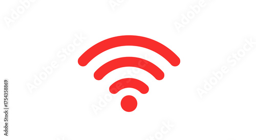 Red Wireless Signal Icon with Curved Lines and Dot.