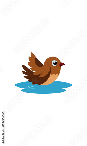 Cartoon bird bathing in a small water area