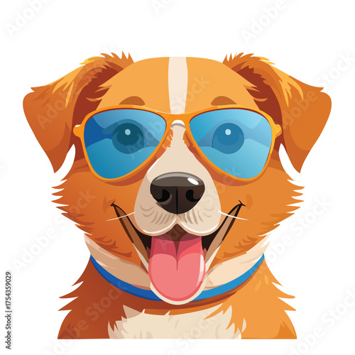 Happy dog in sunglasses ready for summer